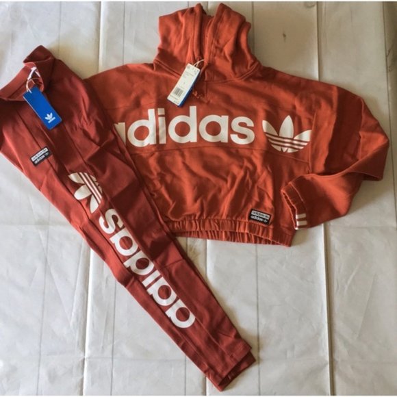 orange adidas cropped hoodie